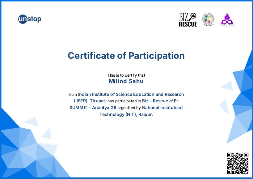 Biz Rescue certificate