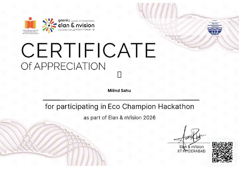 Eco Champion Hackathon certificate