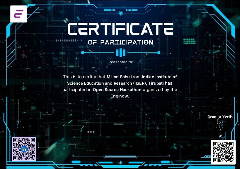 Enginow Open Source Hackathon certificate